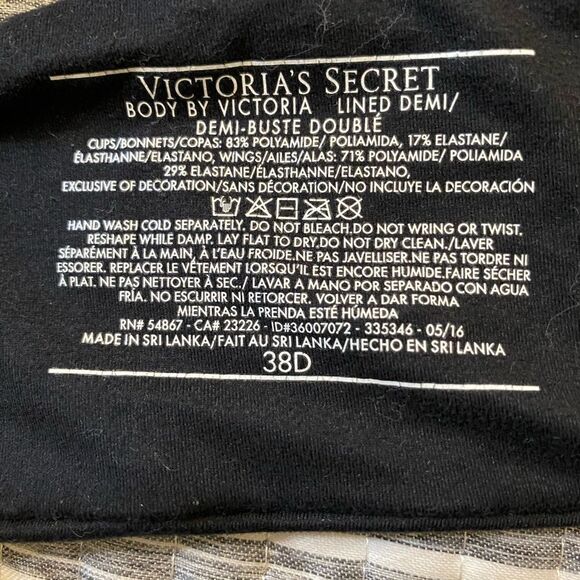 Victoria’s Secret Black Lined Demi/Demi-Buste Double Bra Women Size 38D - Picture 7 of 7